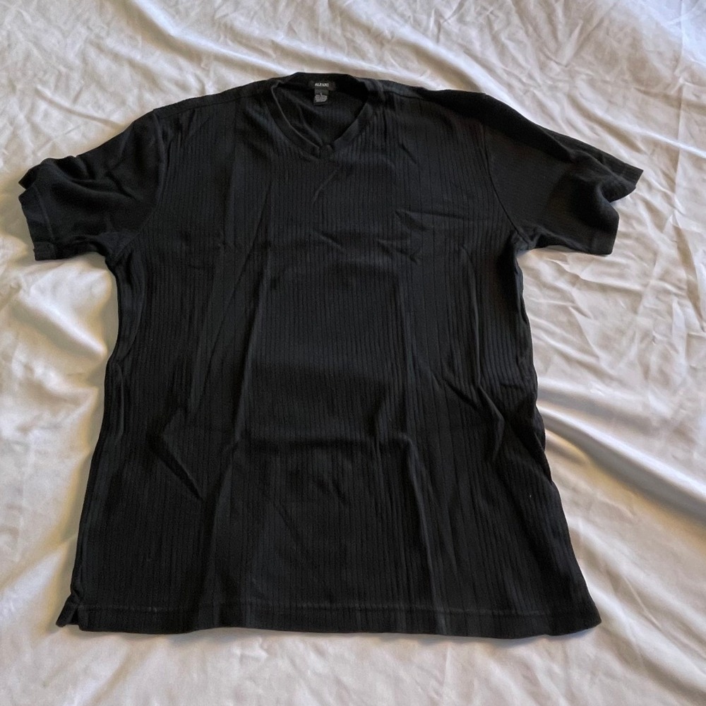 Alfani Mens Black Ribbed V-Neck Short Sleeve 100%‎ Cotton T-Shirt Size L